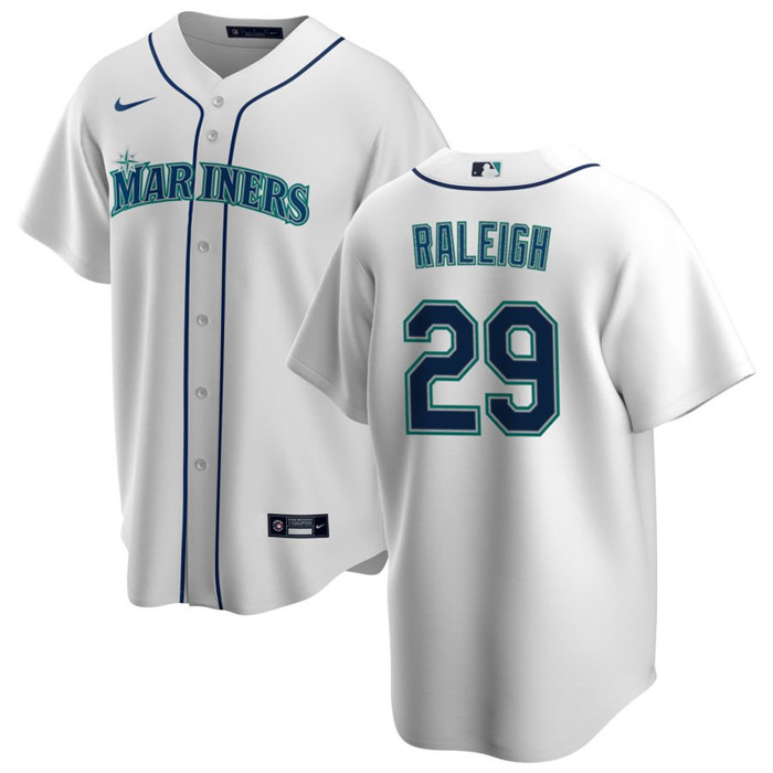 Men's Seattle Mariners #29 Cal Raleigh White Cool Base Stitched Jersey Men's Seattle Mariners #29 Cal Raleigh White Cool Base Stitched Jersey