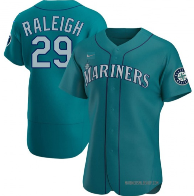 Men's Seattle Mariners #29 Cal Raleigh Aqua Flex Base Stitched Jersey Men's Seattle Mariners #29 Cal Raleigh Aqua Flex Base Stitched Jersey