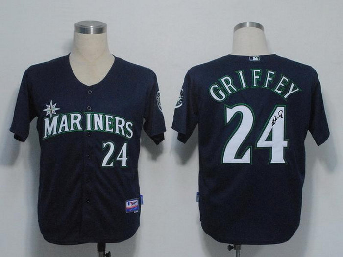 Seattle Mariners 24 Ken Griffey Blue Cool Base MLB Signed Jersey Seattle Mariners 24 Ken Griffey Blue Cool Base MLB Signed Jersey