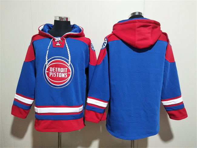 Men's Detroit Pistons Blank Blue Red Lace-Up Pullover Hoodie