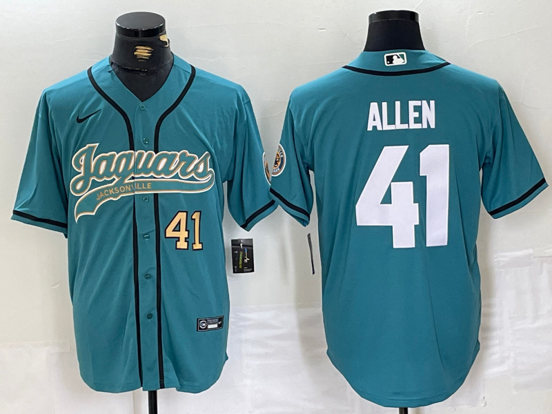 Men's Jacksonville Jaguars #41 Josh Allen Teal With Patch Cool Base Stitched Baseball Jersey 2 Men's Jacksonville Jaguars #41 Josh Allen Teal With Patch Cool Base Stitched Baseball Jersey 2