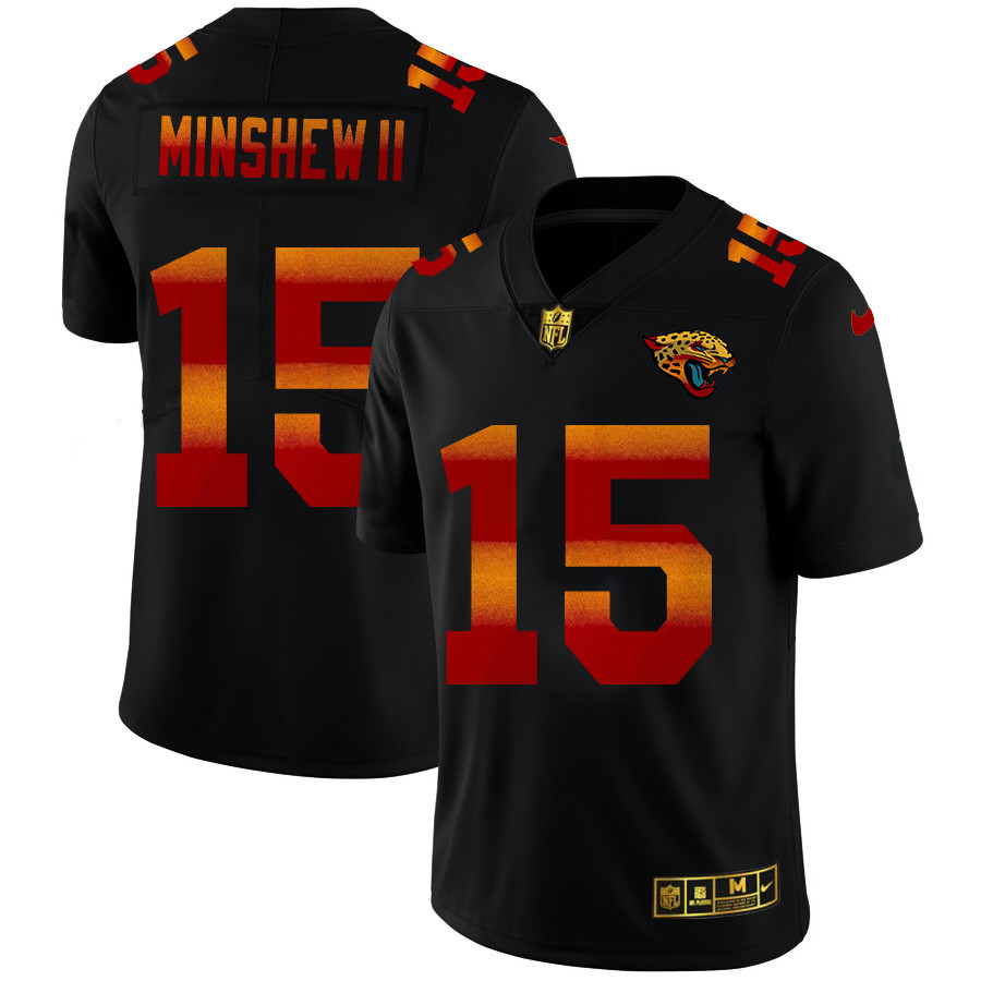 Jacksonville Jaguars #15 Gardner Minshew II Men's Black Nike Red Orange Stripe Vapor Limited NFL Jersey Jacksonville Jaguars #15 Gardner Minshew II Men's Black Nike Red Orange Stripe Vapor Limited NFL Jersey
