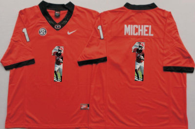Georgia Bulldogs 1 Sony Michel Red Portrait Number College Jersey Georgia Bulldogs 1 Sony Michel Red Portrait Number College Jersey
