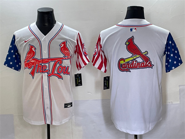 Men's St.Louis Cardinals Team Big Logo White Independence Day Vapor Premier Limited Stitched Baseball Jersey 1