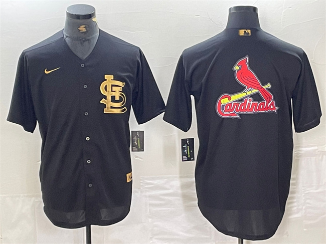 Men's St. Louis Cardinals Black Team Big Logo Cool Base Stitched Jersey 2