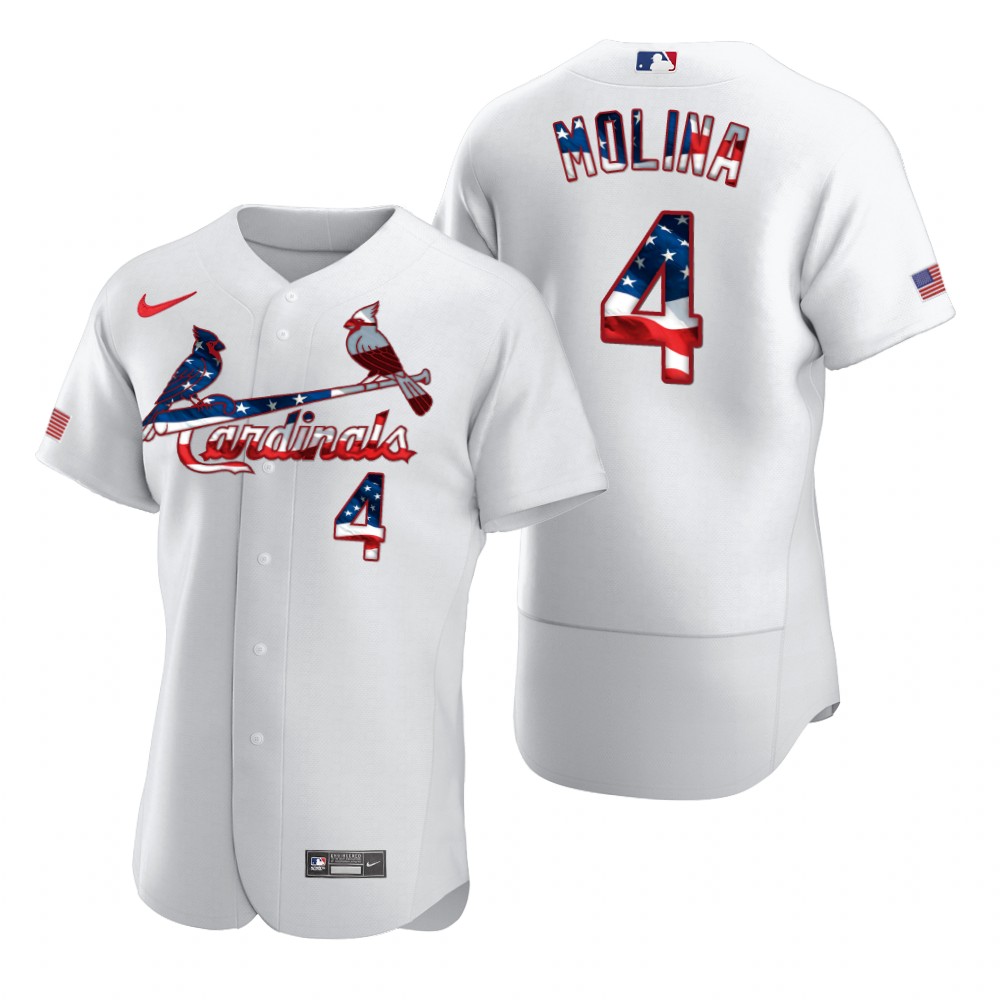 St. Louis Cardinals #4 Yadier Molina Men's Nike White Fluttering USA Flag Limited Edition Authentic MLB Jersey St. Louis Cardinals #4 Yadier Molina Men's Nike White Fluttering USA Flag Limited Edition Authentic MLB Jersey