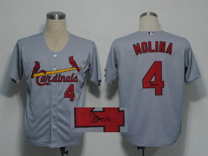 mlb jerseys st.louis cardinals #4 molina Grey Signed Jersey mlb jerseys st.louis cardinals #4 molina Grey Signed Jersey