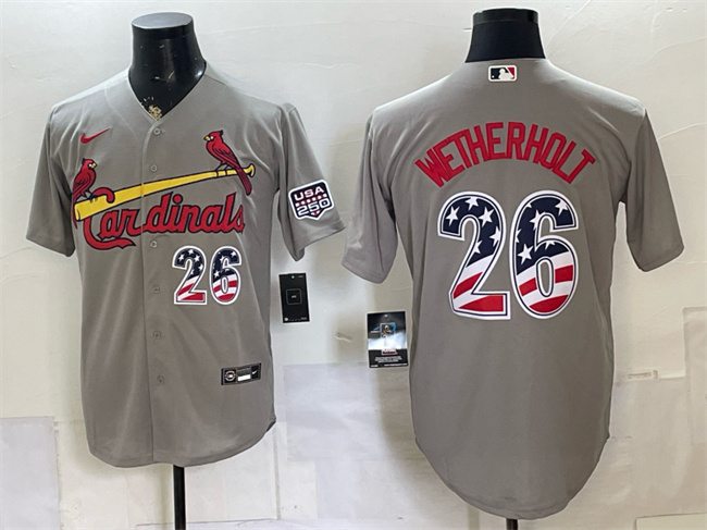 Men's St. Louis Cardinals #26 JJ Wetherholt Grey USA 250 Fourth of July Stitched Baseball Jersey