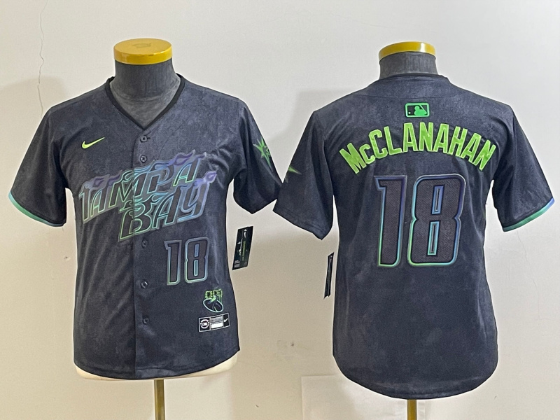 Youth Tampa Bay Rays #18 Shane McClanahan Charcoal 2024 City Connect Limited jerseys 5