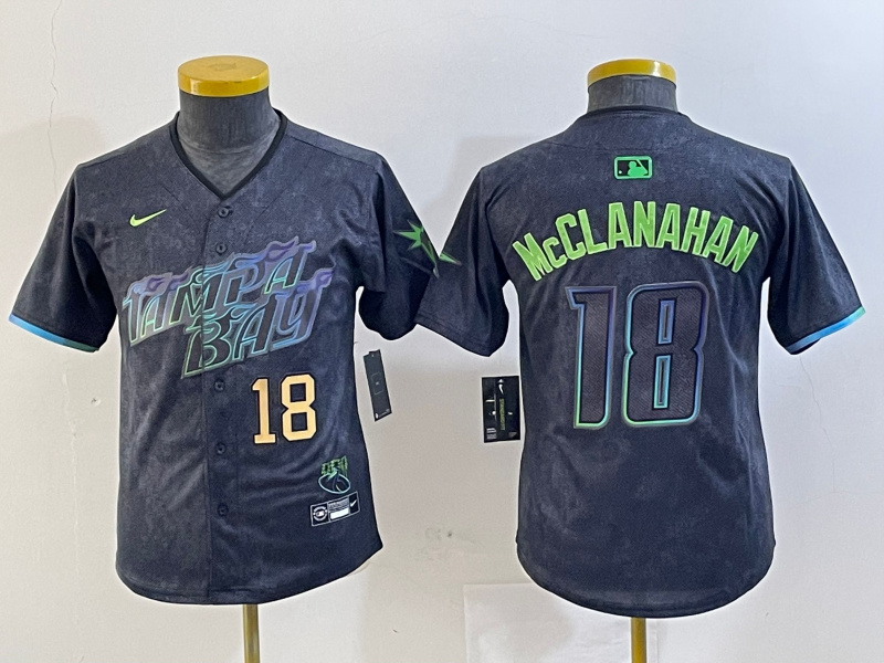 Youth Tampa Bay Rays #18 Shane McClanahan Charcoal 2024 City Connect Limited Stitched Baseball Jersey 1 Youth Tampa Bay Rays #18 Shane McClanahan Charcoal 2024 City Connect Limited Stitched Baseball Jersey 1