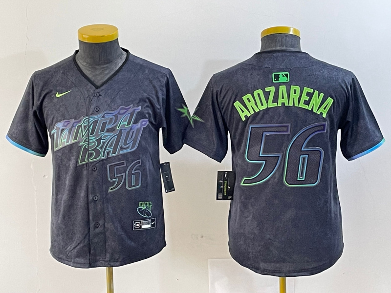 Youth Tampa Bay Rays #56 Randy Arozarena Charcoal 2024 City Connect Limited Stitched Baseball Jersey 1 Youth Tampa Bay Rays #56 Randy Arozarena Charcoal 2024 City Connect Limited Stitched Baseball Jersey 1
