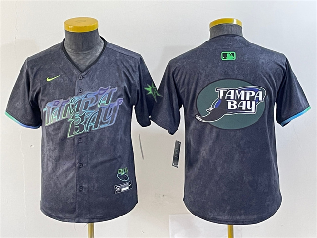 Youth Tampa Bay Rays Team Big Logo Charcoal 2024 City Connect Limited Stitched Baseball Jersey Youth Tampa Bay Rays Team Big Logo Charcoal 2024 City Connect Limited Stitched Baseball Jersey
