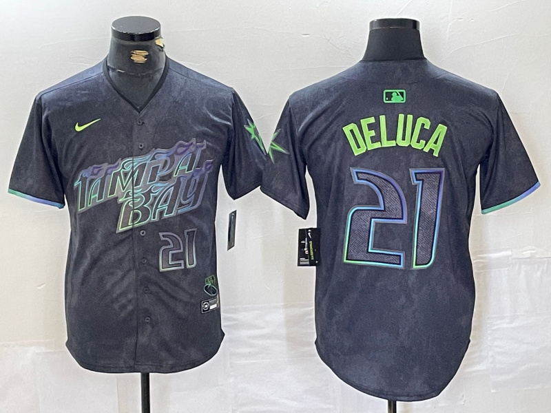 Men's Tampa Bay Rays #21 Jonny DeLuca Charcoal 2024 City Connect Limited Stitched jerseys 3