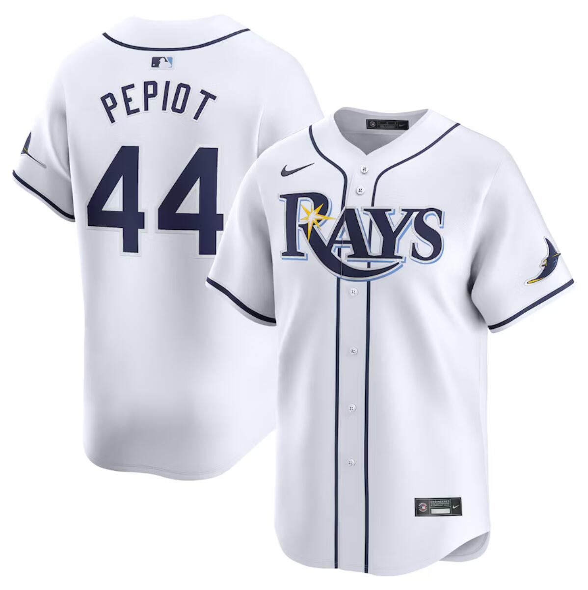Men's Tampa Bay Rays #44 Ryan Pepiot White 2024 Home Limited Stitched Baseball Jersey Men's Tampa Bay Rays #44 Ryan Pepiot White 2024 Home Limited Stitched Baseball Jersey