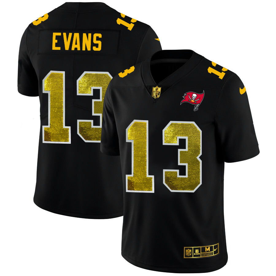 Tampa Bay Buccaneers #13 Mike Evans Men's Black Nike Golden Sequin Vapor Limited NFL Jersey Tampa Bay Buccaneers #13 Mike Evans Men's Black Nike Golden Sequin Vapor Limited NFL Jersey