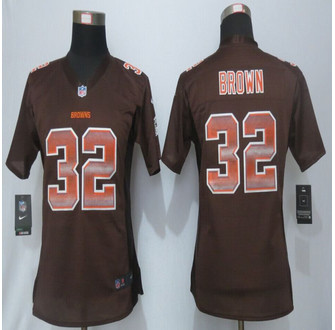 Women New New Cleveland Browns 32 Jim Brown Brown Strobe Elite Jersey