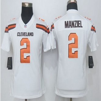 Women New Browns #2 Johnny Manziel White Stitched NFL Limited Jersey