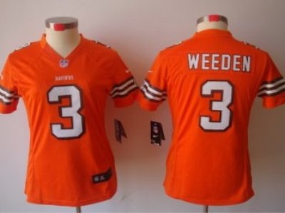 Women Cleveland Browns 3 Brandon Weeden Orange Jerseys