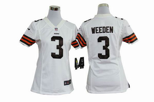 Women Nike Cleveland Browns 3 Brandon Weeden White Jerseys