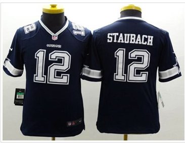 Youth NEW Cowboys #12 Roger Staubach Navy Blue Team Color NFL Limited Jersey