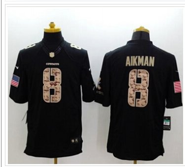 Youth NEW Cowboys #8 Troy Aikman Black NFL Limited Salute to Service Jersey