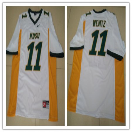 Mens NDSU Bison #11 Carson Wentz White Football Jersey Custom Any Name And Number Embroidery Logos S-3XL