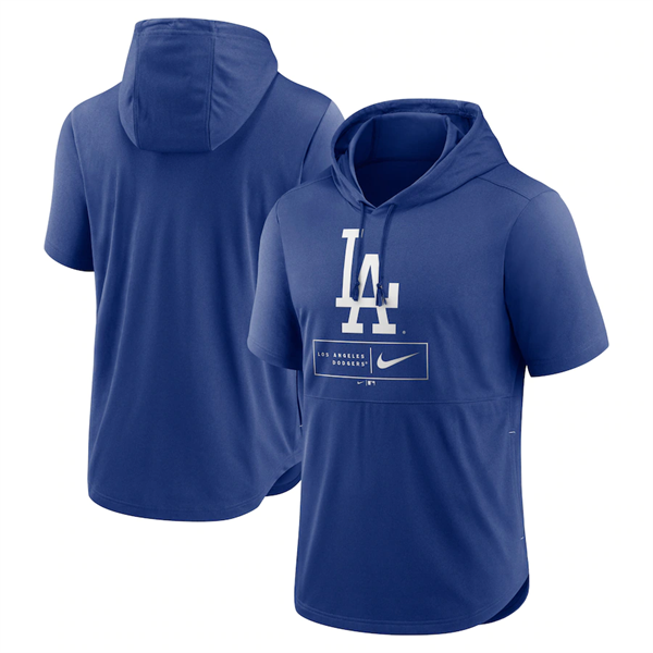 Men's Los Angeles Dodgers Blue Short Sleeve Pullover Hoodie Men's Los Angeles Dodgers Blue Short Sleeve Pullover Hoodie