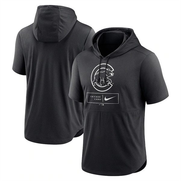 Men's Chicago Cubs Black Short Sleeve Pullover Hoodie Men's Chicago Cubs Black Short Sleeve Pullover Hoodie