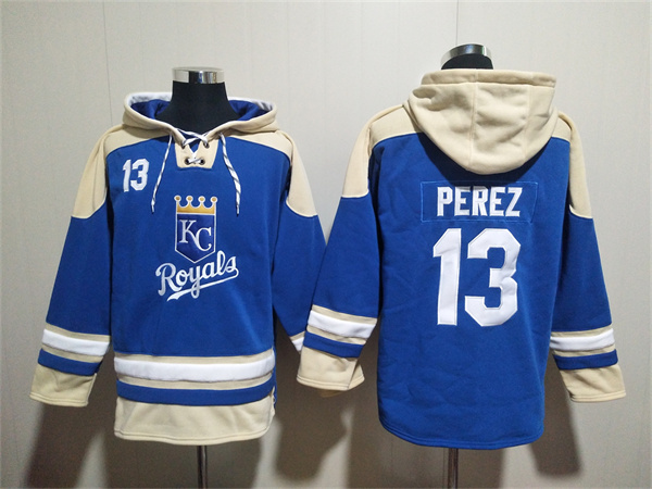 Men's Kansas City Royals #13 Salvador Perez Blue Ageless Must-Have Lace-Up Pullover Hoodie Men's Kansas City Royals #13 Salvador Perez Blue Ageless Must-Have Lace-Up Pullover Hoodie