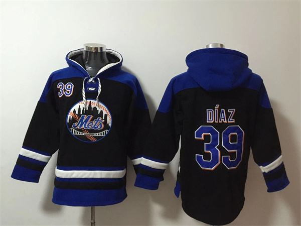 Men's New York Mets #39 Edwin Díaz Black Blue Ageless Must-Have Lace-Up Pullover Hoodie