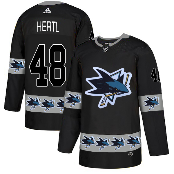 Sharks 48 Tomas Hertl Black Team Logos Fashion Adidas Jersey