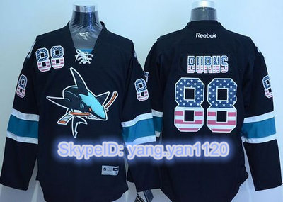 Sharks #88 Brent Burns Black USA Flag Fashion Stitched NHL Jersey