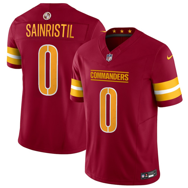 Men's Washington Commanders #0 Mike Sainristill Burgundy 2025 Draft F.U.S.E. Vapor Limited Stitched Football Jersey Men's Washington Commanders #0 Mike Sainristill Burgundy 2025 Draft F.U.S.E. Vapor Limited Stitched Football Jersey
