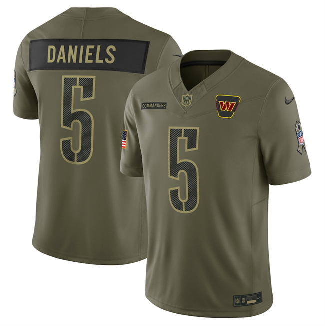 Men's Washington Commanders #5 Jayden Daniels Olive 2025 Salute to Service Limited Stitched Football Jersey Men's Washington Commanders #5 Jayden Daniels Olive 2025 Salute to Service Limited Stitched Football Jersey