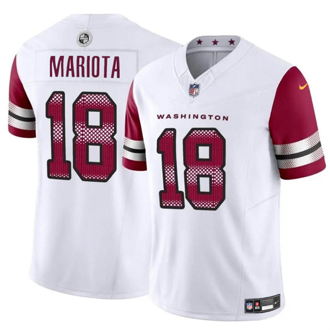 Men's Washington Commanders #18 Marcus Mariota White 2024 F.U.S.E Vapor Limited Stitched Football Jersey Men's Washington Commanders #18 Marcus Mariota White 2024 F.U.S.E Vapor Limited Stitched Football Jersey