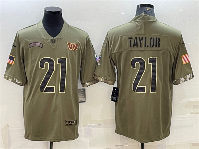 Men's Washington Commanders #21 Sean Taylor Olive 2022 Salute To Service Limited Stitched Jersey Men's Washington Commanders #21 Sean Taylor Olive 2022 Salute To Service Limited Stitched Jersey