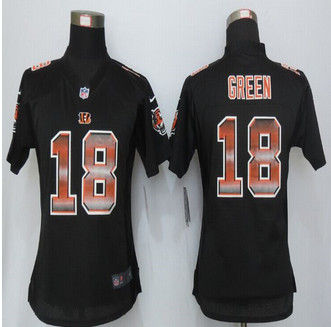 Women New Bengals #18 A.J. Green Black Strobe Elite Jersey