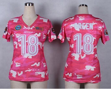 Women's NEW Bengals #18 A.J. Green Pink NFL Elite Camo Fashion Jersey