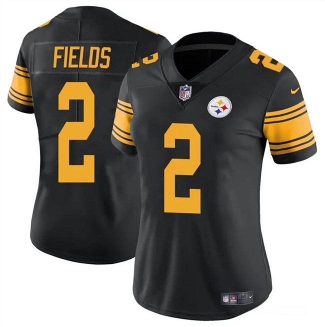 Women's Pittsburgh Steelers #2 Justin Fields Black Color Rush Stitched Football Jersey(Run Small) Women's Pittsburgh Steelers #2 Justin Fields Black Color Rush Stitched Football Jersey(Run Small)