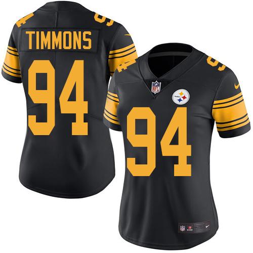Nike Steelers #94 Lawrence Timmons Black Women's Stitched NFL Limited Rush Jersey