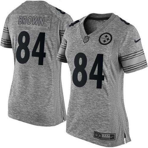 Nike Steelers #84 Antonio Brown Gray Women's Stitched NFL Limited