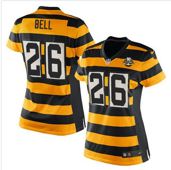 Women NEW Pittsburgh Steelers #26 Le'Veon Bell Yellow Black Alternate Stitched NFL Elite Jersey