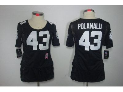 Womens NEW Pittsburgh Steelers 43 Troy Polamalu Elite breast Cancer Awareness Black Jerseys