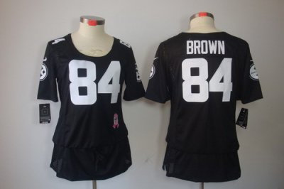 Womens NEW Pittsburgh Steelers 84 Brown Elite breast Cancer Awareness Black Jerseys