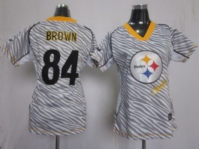Women Pittsburgh Steelers 84 Antonio Brown FEM FAN Zebra NFL Jerseys