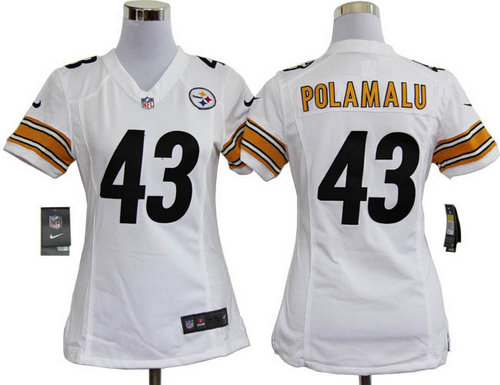 Women Nike Pittsburgh Steelers 43 Popamalu white Jerseys