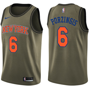 Nike Knicks #6 Kristaps Porzingis Green Salute to Service NBA Swingman Jersey