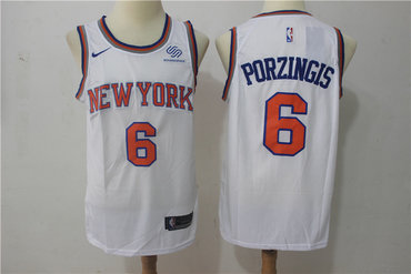 Knicks 6 Kristaps Porzingis White Nike Swingman Jersey