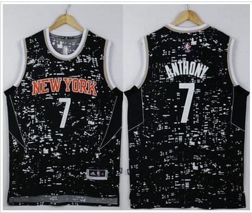 New York Knicks #7 Carmelo Anthony Black City Light Stitched NBA Jersey