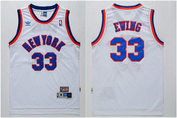 New York Knicks #33 Patrick Ewing White Throwback Stitched NBA Jersey